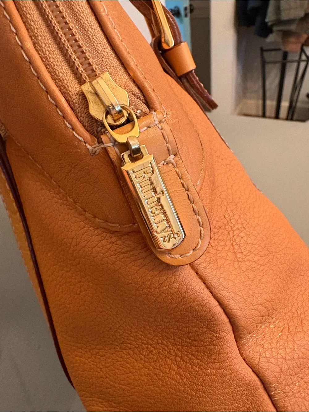 Vintage Burberrys Tan Leather Dome Satchel